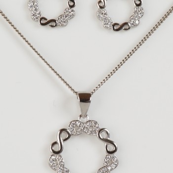 Sterling Silver/CZ/Plain Infinity Open Circle Pendant and Stud Earrings